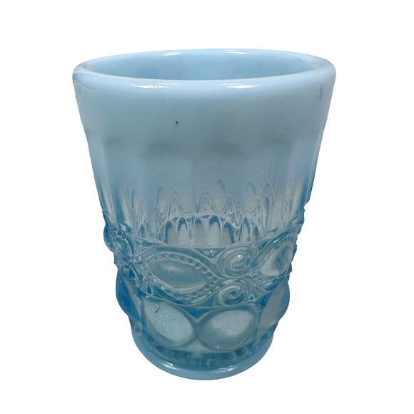 Vintage Mosser Glass Eye Winker Tumbler 4" Aqua Opal Opalescent Blue Juice USA - Picture 3 of 8